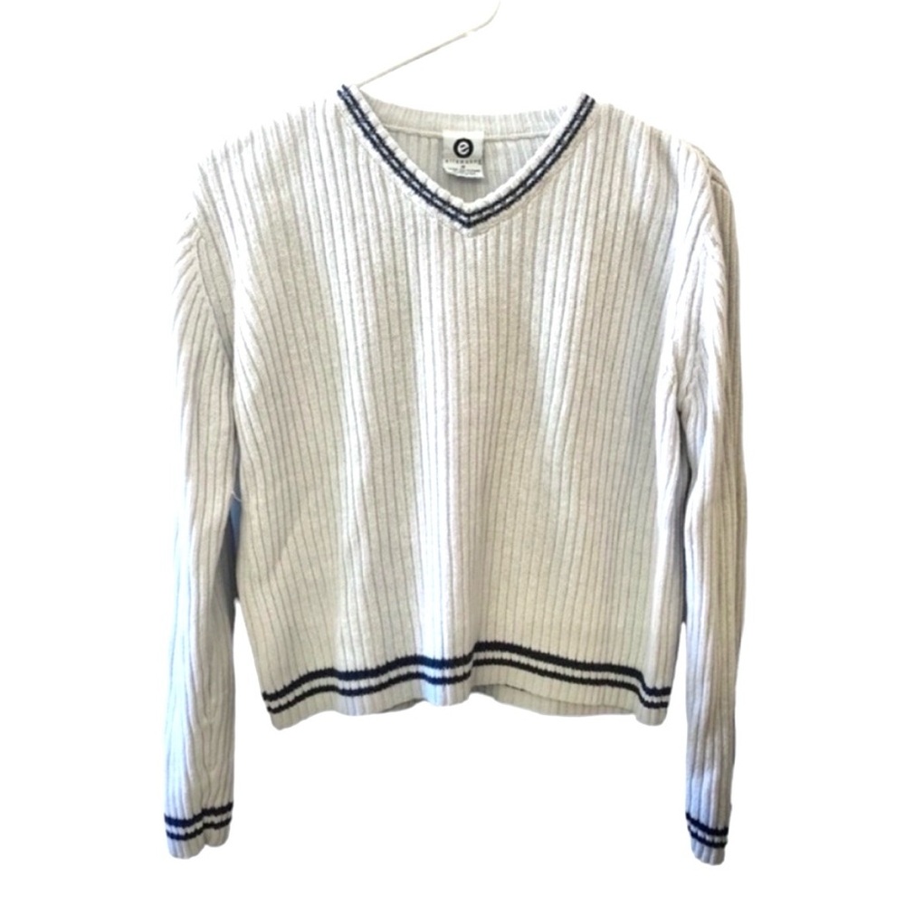 Vintage Y2K Ellemenno V-Neck Ribbed Knit Sweater Long Sleeve Top 90s Academia M